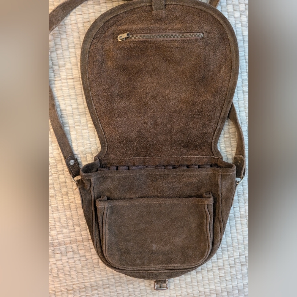 Vintage Safari Roughout Leather Shell Purse Brown Made in Spain - Picture 3 of 5
